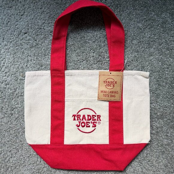 NWT Trader Joe's Limited Edition Mini Canvas Tote Bag Red - Picture 1 of 4